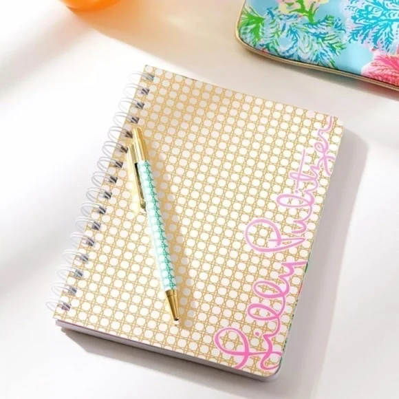 NWT Lilly Pulitzer Mini Notebook Gold Metallic Caning - Picture 3 of 3